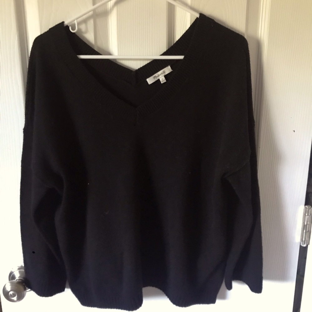 Madewell Double V-neck Cotton Black Pullover Sweater Size Small